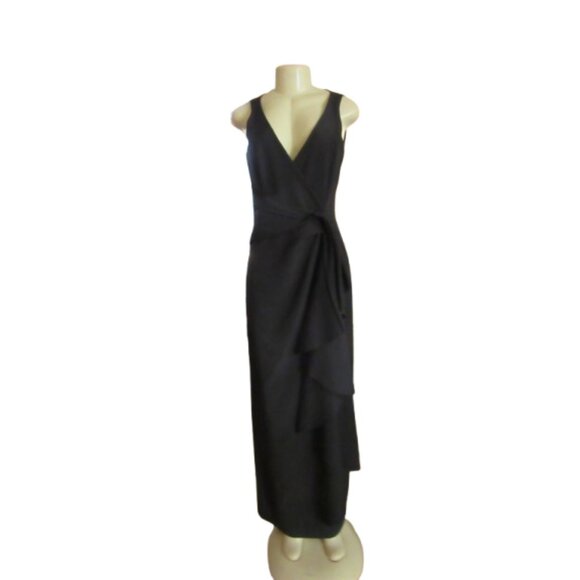Marina Black Sleeveless Maxi Dress w Deep V-Neck & Draped Waist Size 4 - Picture 4 of 8